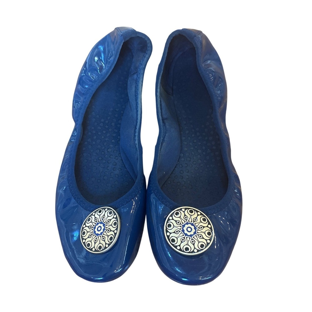 Lindsay Phillips Liz Ballet Flats Blue Patent Interchangeable Snaps SIZE 8.5M